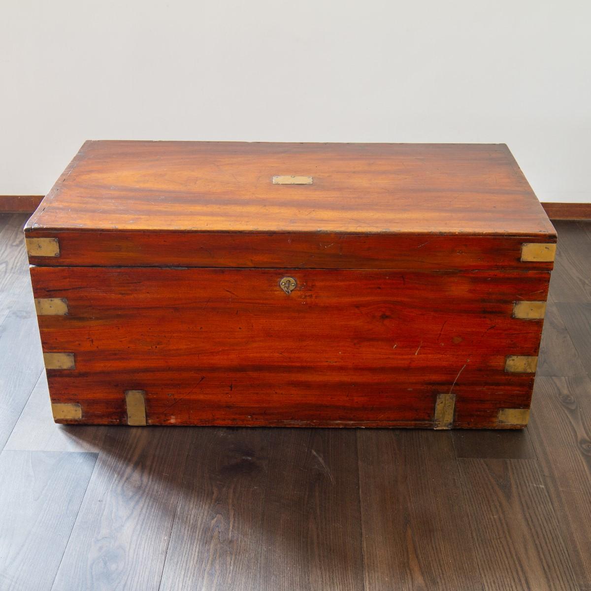 Campaign Substantial 19th Century Brass Bound Camphor Wood Trunk