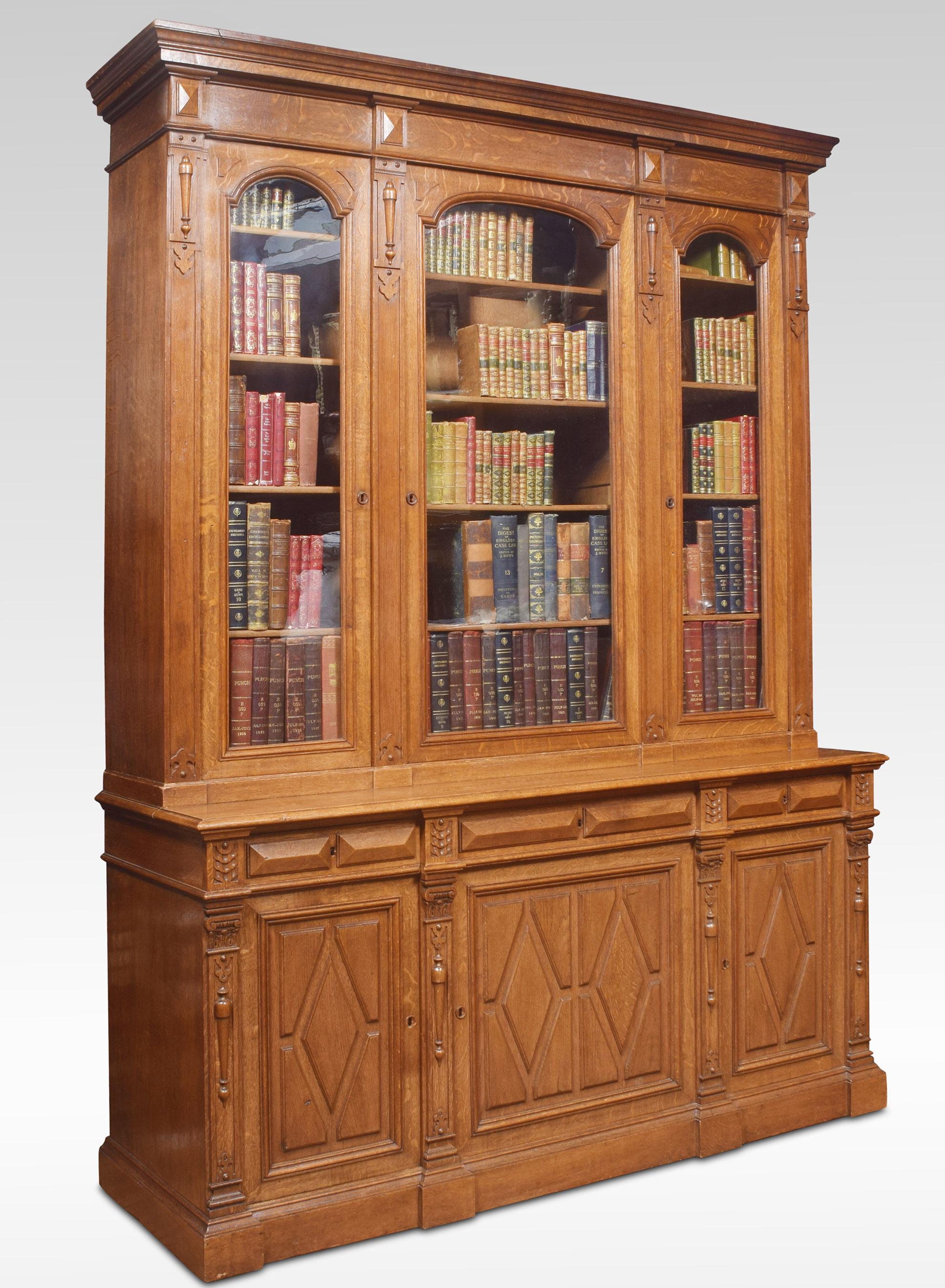 Substantial 19th Century Carved Oak Bookcase For Sale 1