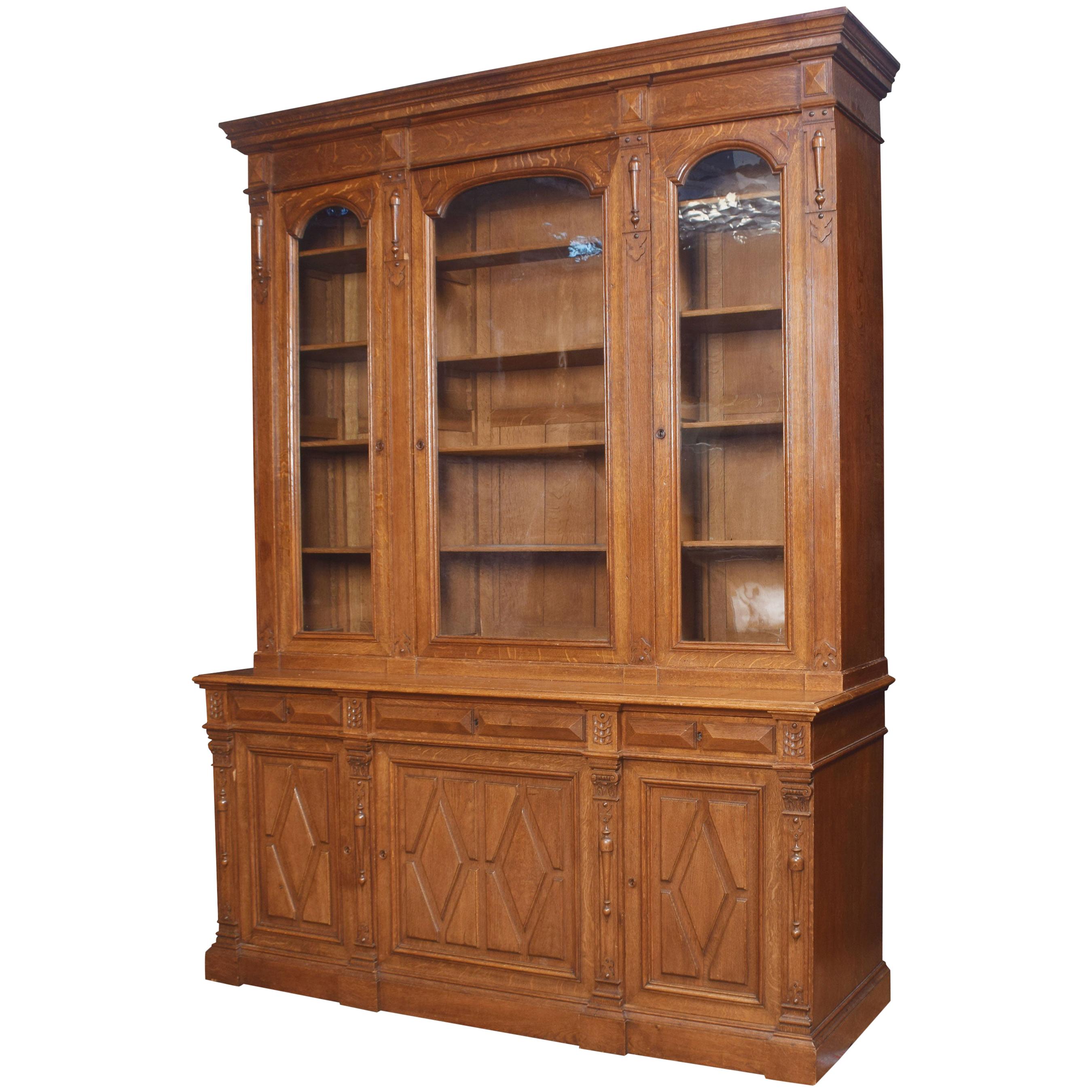 Substantial 19th Century Carved Oak Bookcase For Sale