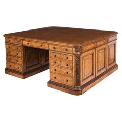 Substantial 19th Century Figured Burr Walnut Partners' Desk by Holland & Sons