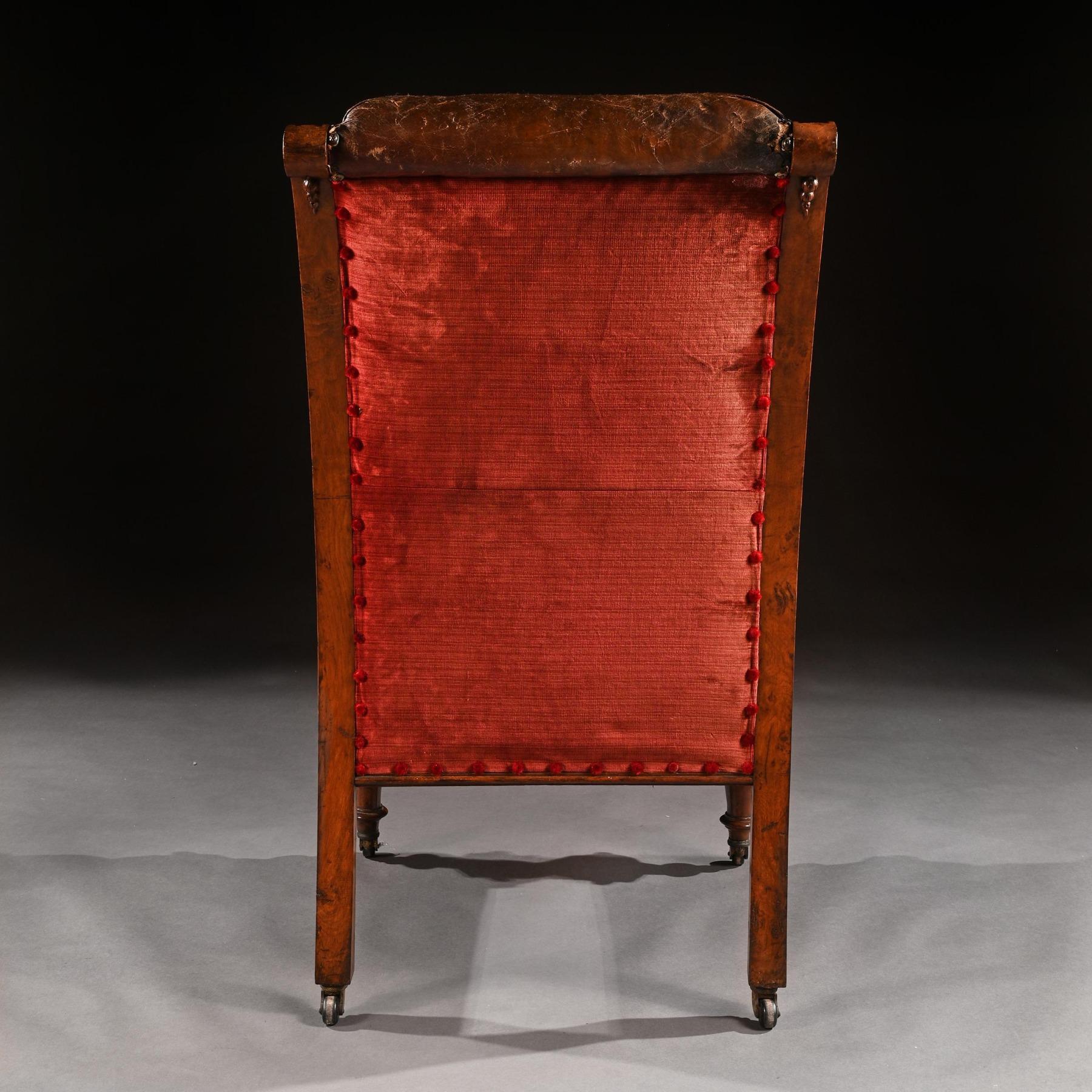 British Substantial 19th Century Oak and Moroccan Leather Armchair