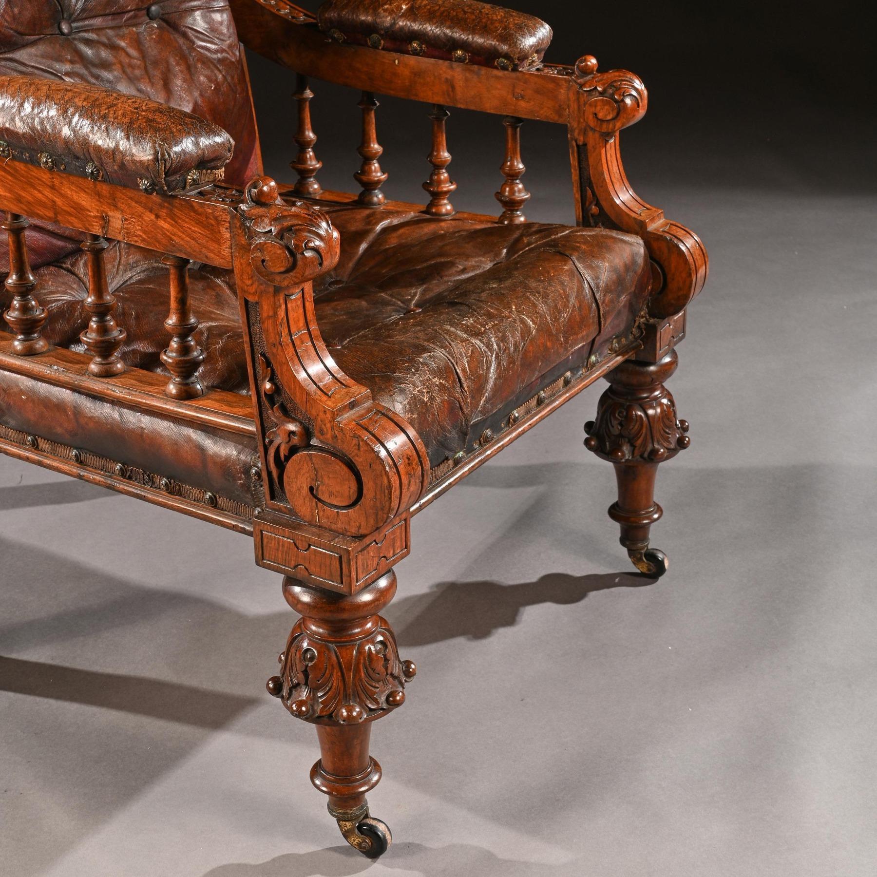 Substantial 19th Century Oak and Moroccan Leather Armchair 1