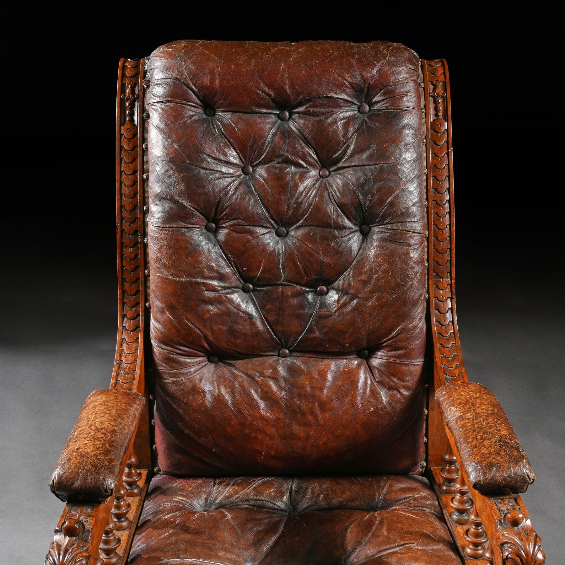 Substantial 19th Century Oak and Moroccan Leather Armchair 2