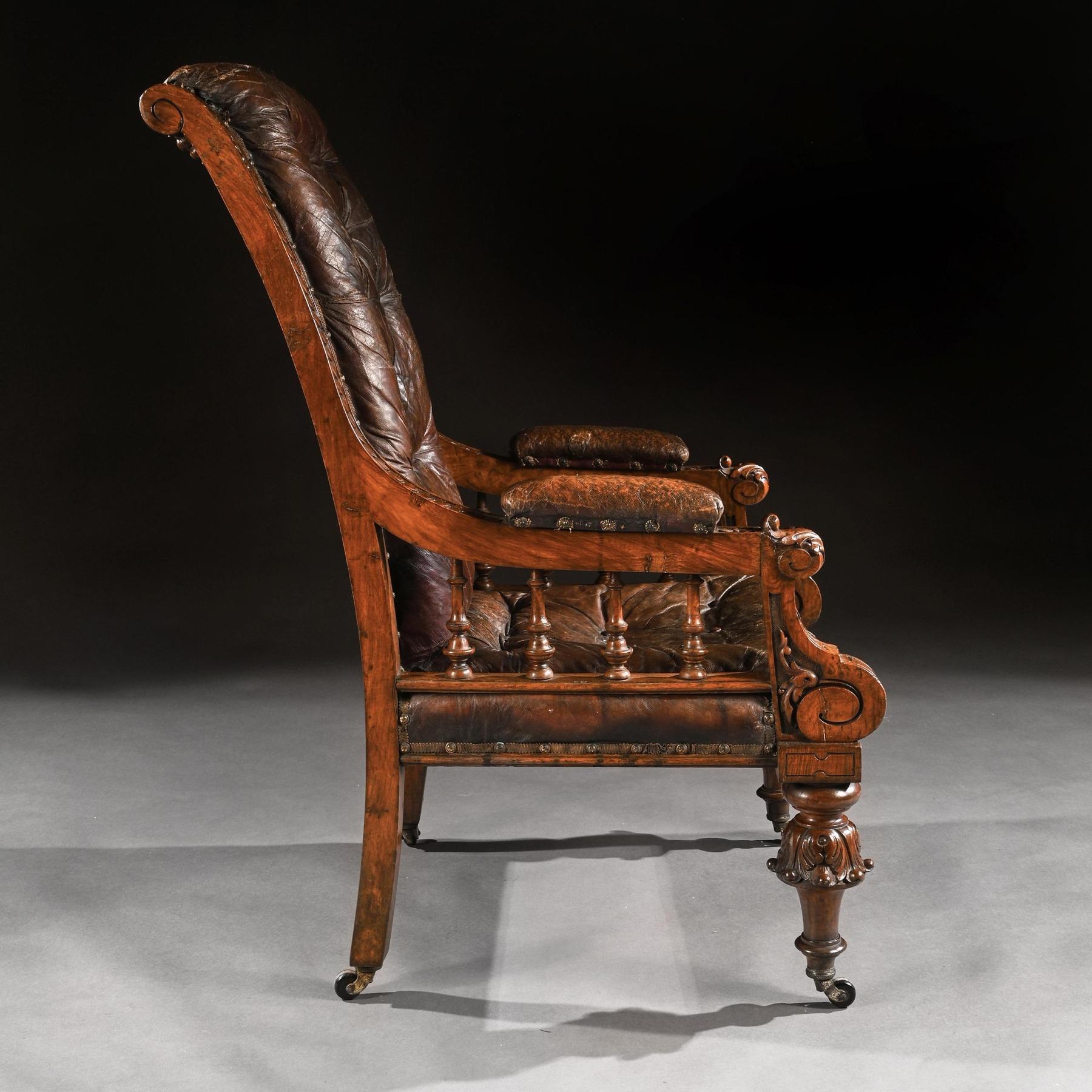 Substantial 19th Century Oak and Moroccan Leather Armchair 3