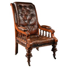 Antique Substantial 19th Century Oak and Moroccan Leather Armchair