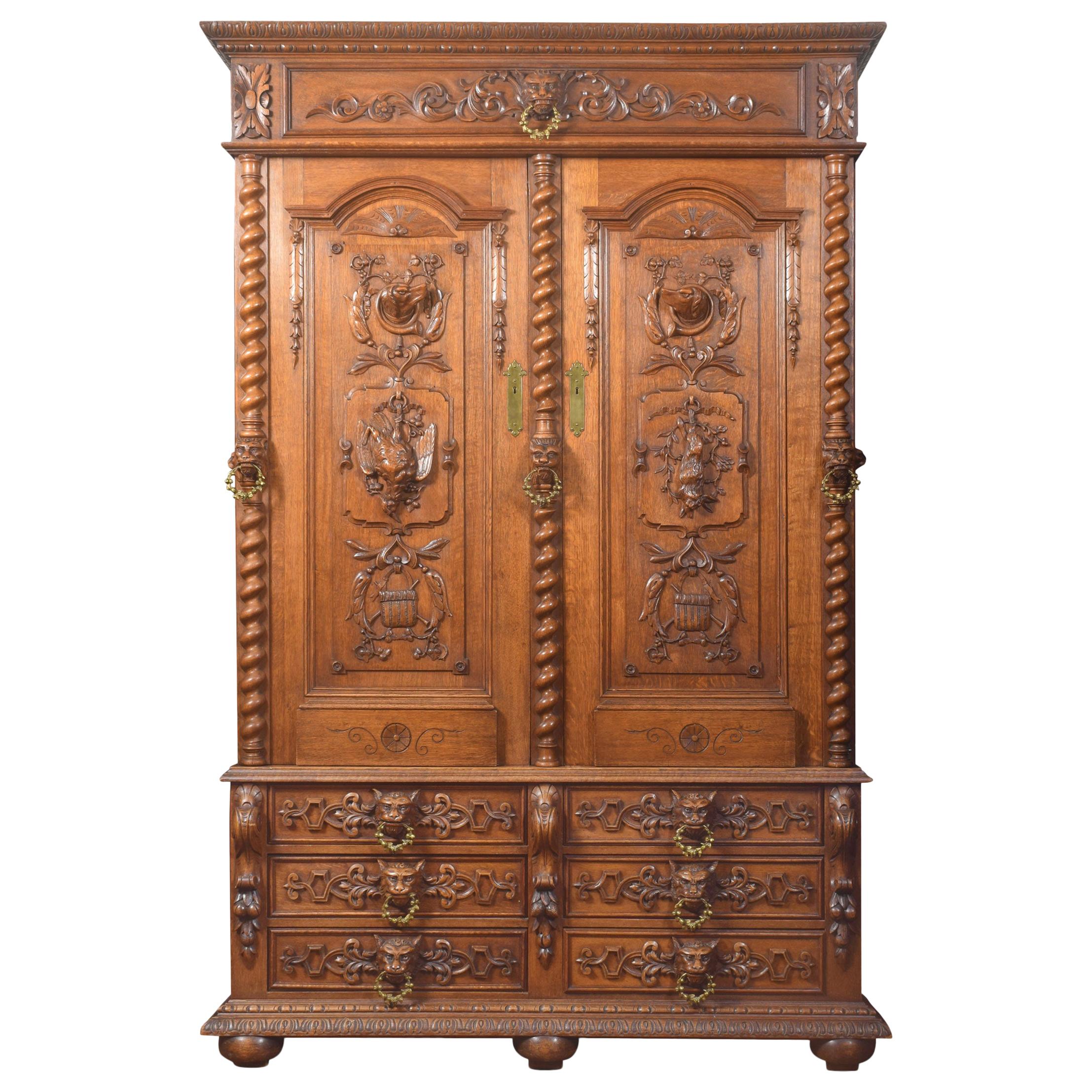 Substantial 19th Century Oak Carved Cabinet