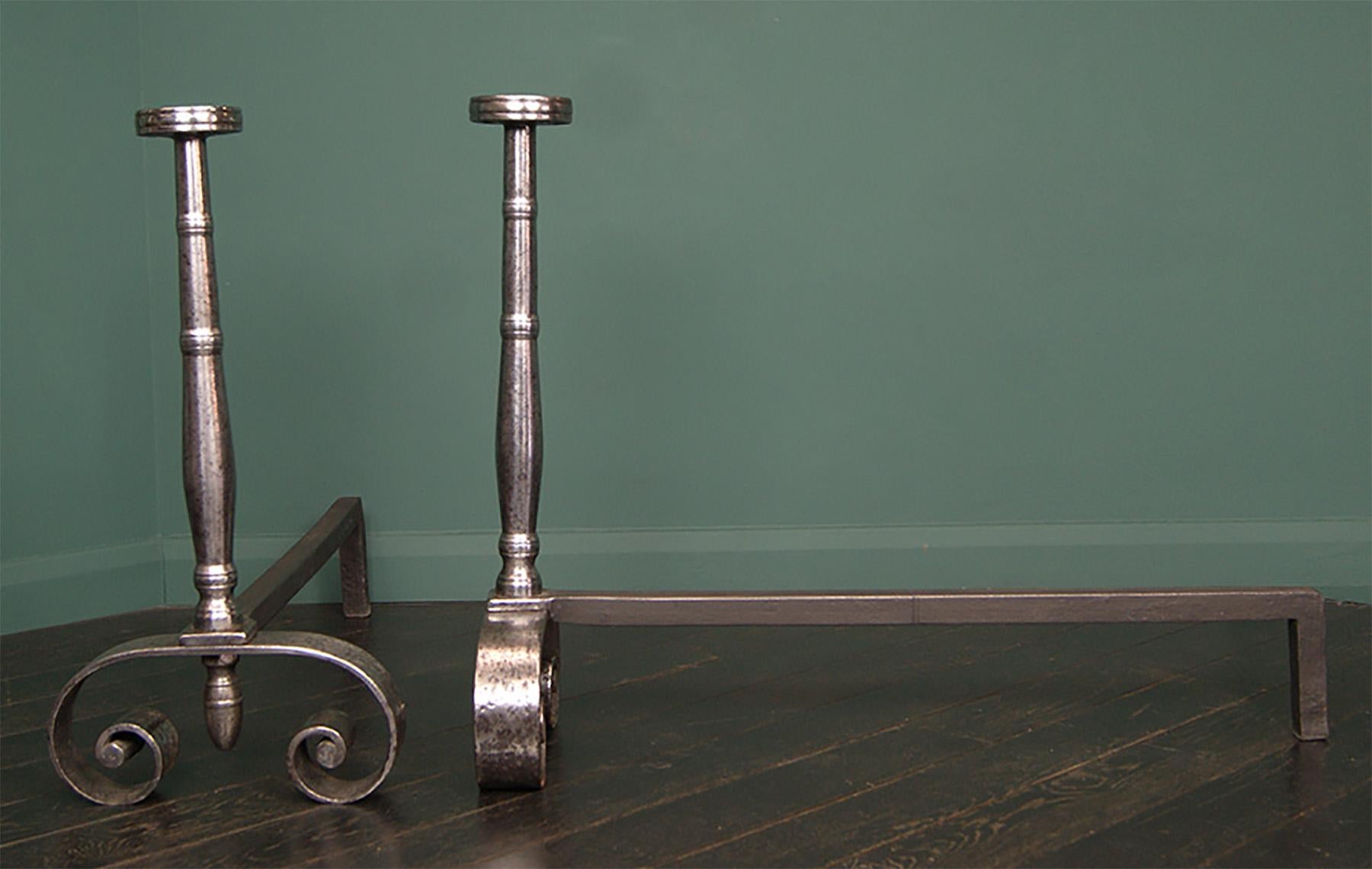 Louis XV Substantial 19th Century Wrought Fireplace Andirons For Sale