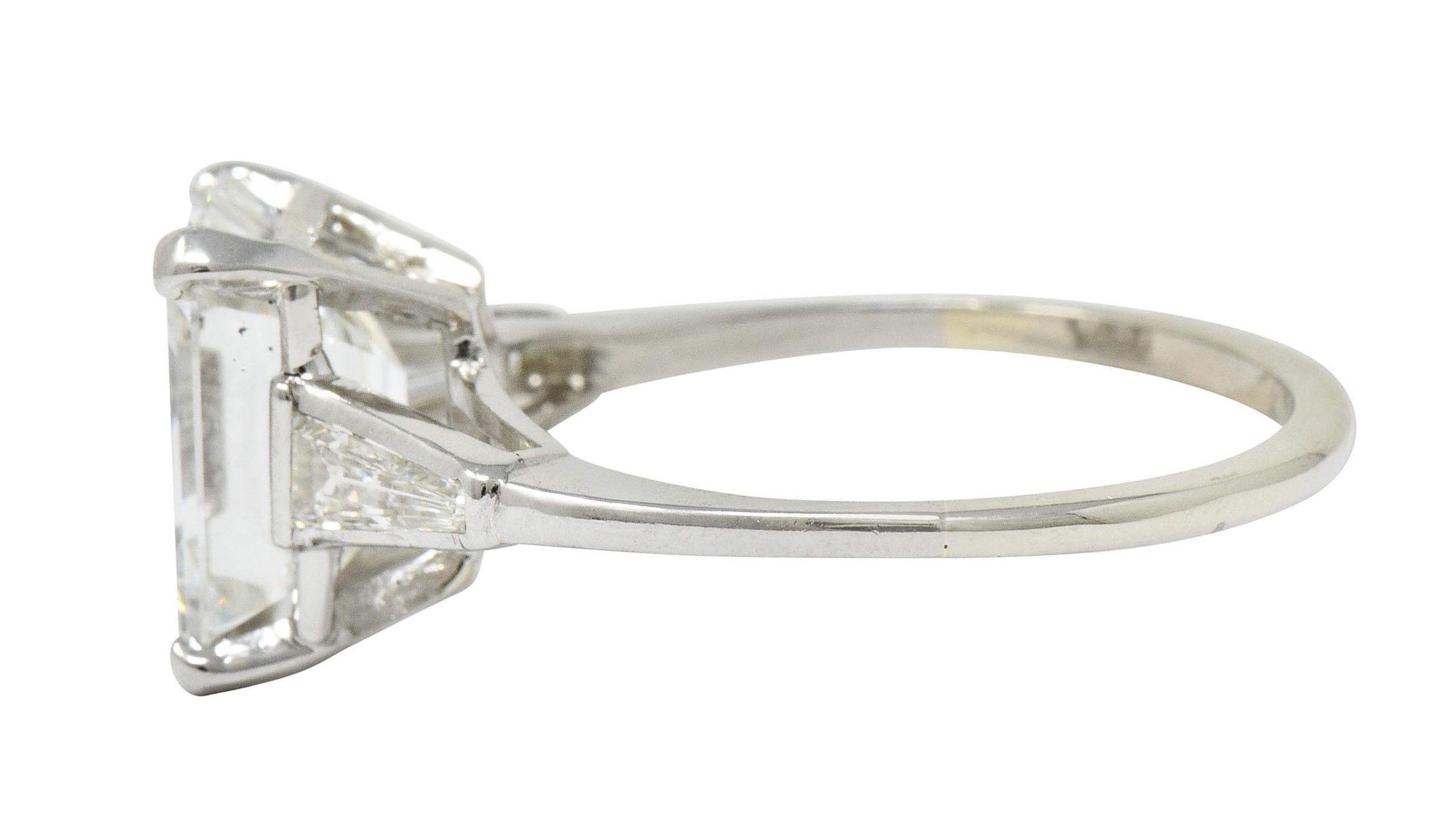 Substantial 4.58 Carat Emerald Cut Diamond Platinum Engagement Ring GIA In Excellent Condition In Philadelphia, PA