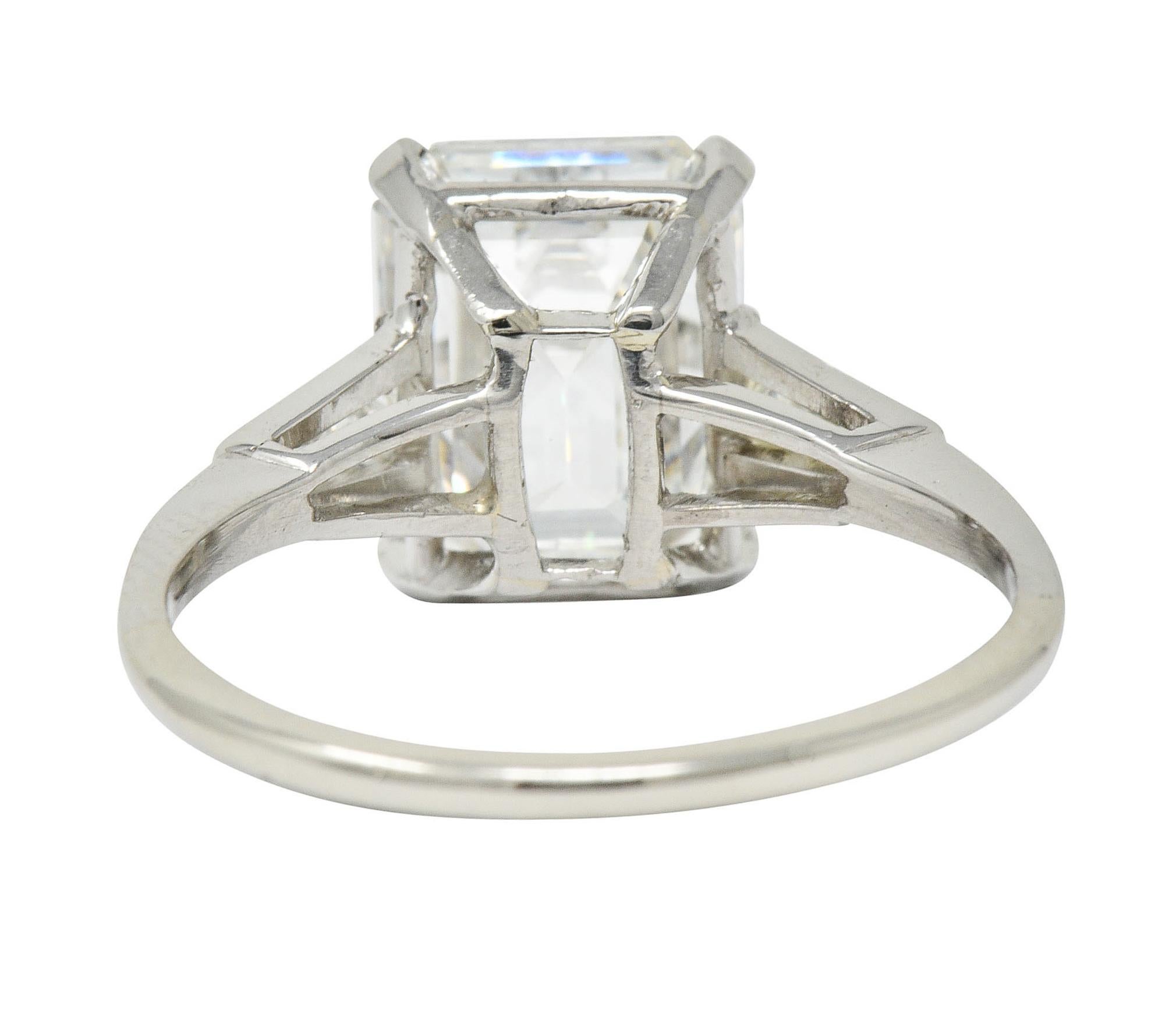 Substantial 4.58 Carat Emerald Cut Diamond Platinum Engagement Ring GIA 1