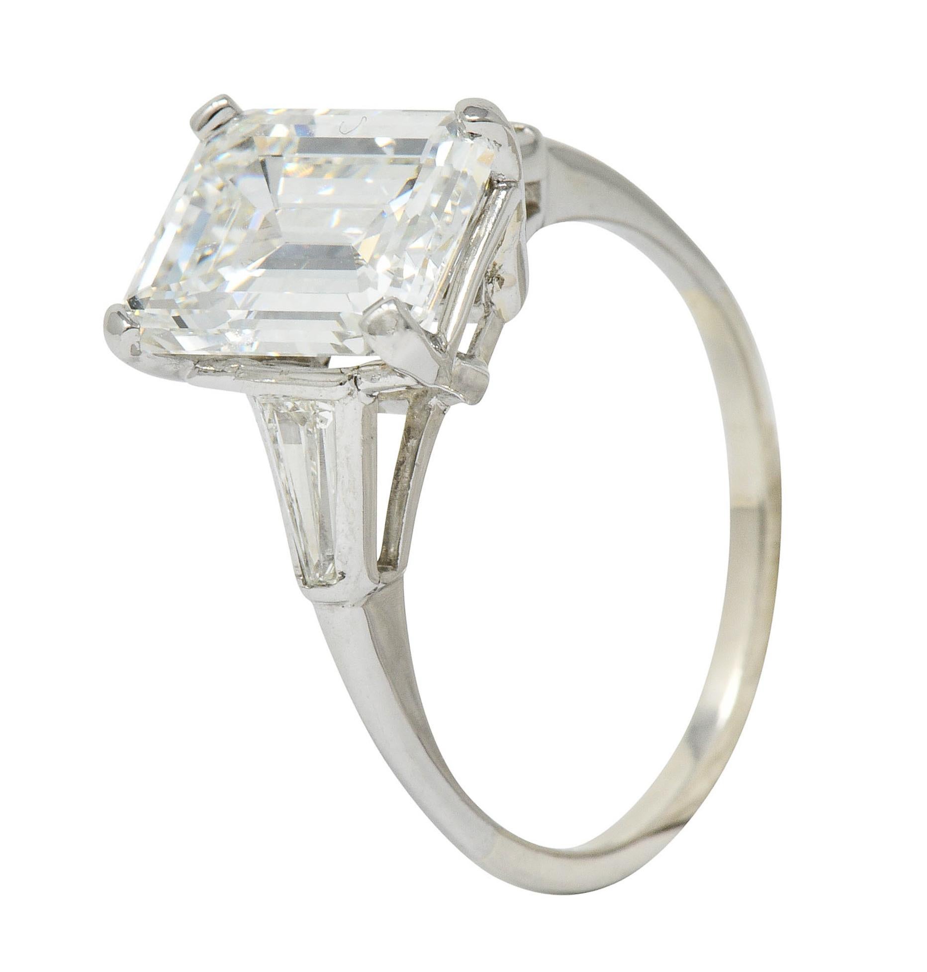 Substantial 4.58 Carat Emerald Cut Diamond Platinum Engagement Ring GIA 3