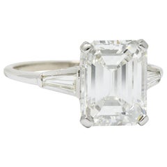 Substantial 4.58 Carat Emerald Cut Diamond Platinum Engagement Ring GIA