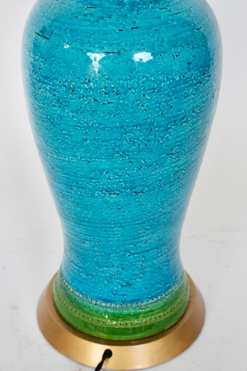 Substantial Aldo Londi Bitossi Turquoise with Top Green Stripe Table Lamp, 1950s For Sale 3