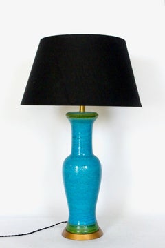 Substantial Aldo Londi for Bitossi Turquoise Table Lamp with Spring Green Detail
