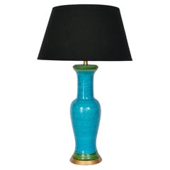 Substantial Aldo Londi Bitossi Rimini Blue and Green Stripe Table Lamp, 1950's