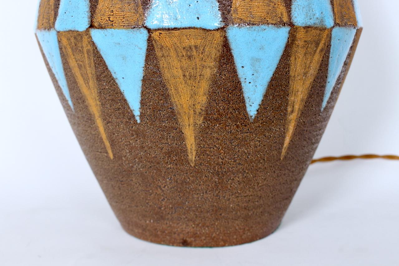 Substantial Aldo Londi for Bitossi Cocoa, Chocolate & Blue Pottery Table Lamp For Sale 2