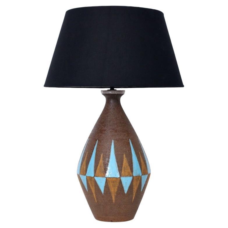 Sostanziosa lampada da tavolo Aldo Londi per Bitossi in ceramica Cocoa, Chocolate & Blue