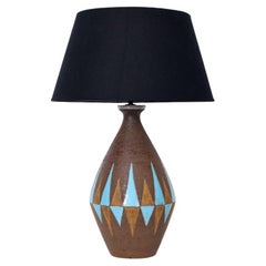 Substantial Aldo Londi for Bitossi Cocoa, Chocolate & Blue Pottery Table Lamp