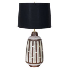 Substantial Aldo Londi for Bitossi Cocoa & Cream Pottery Table Lamp, C. 1950