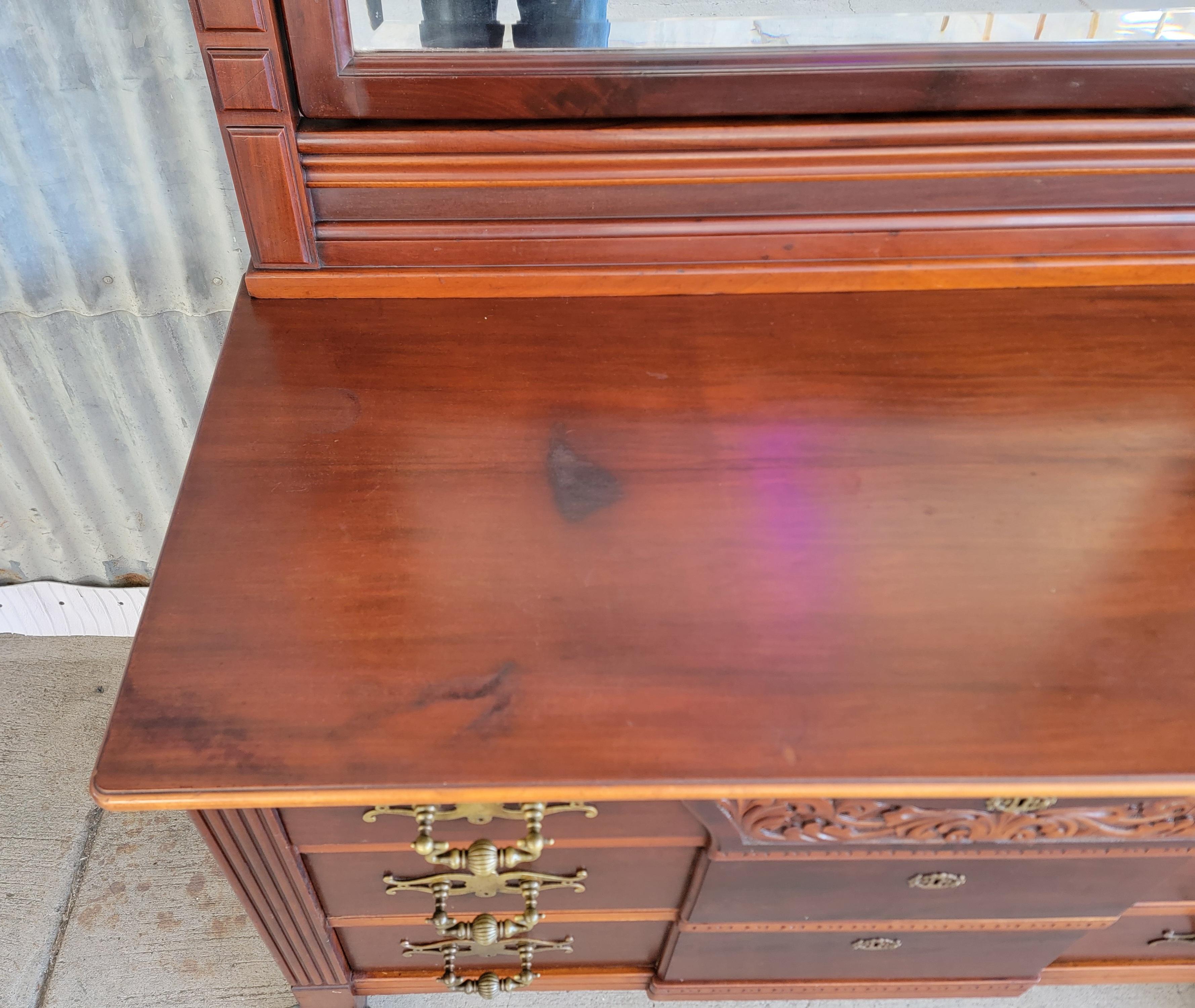 Substantial American Victorian Dresser & Beveled Mirror For Sale 7