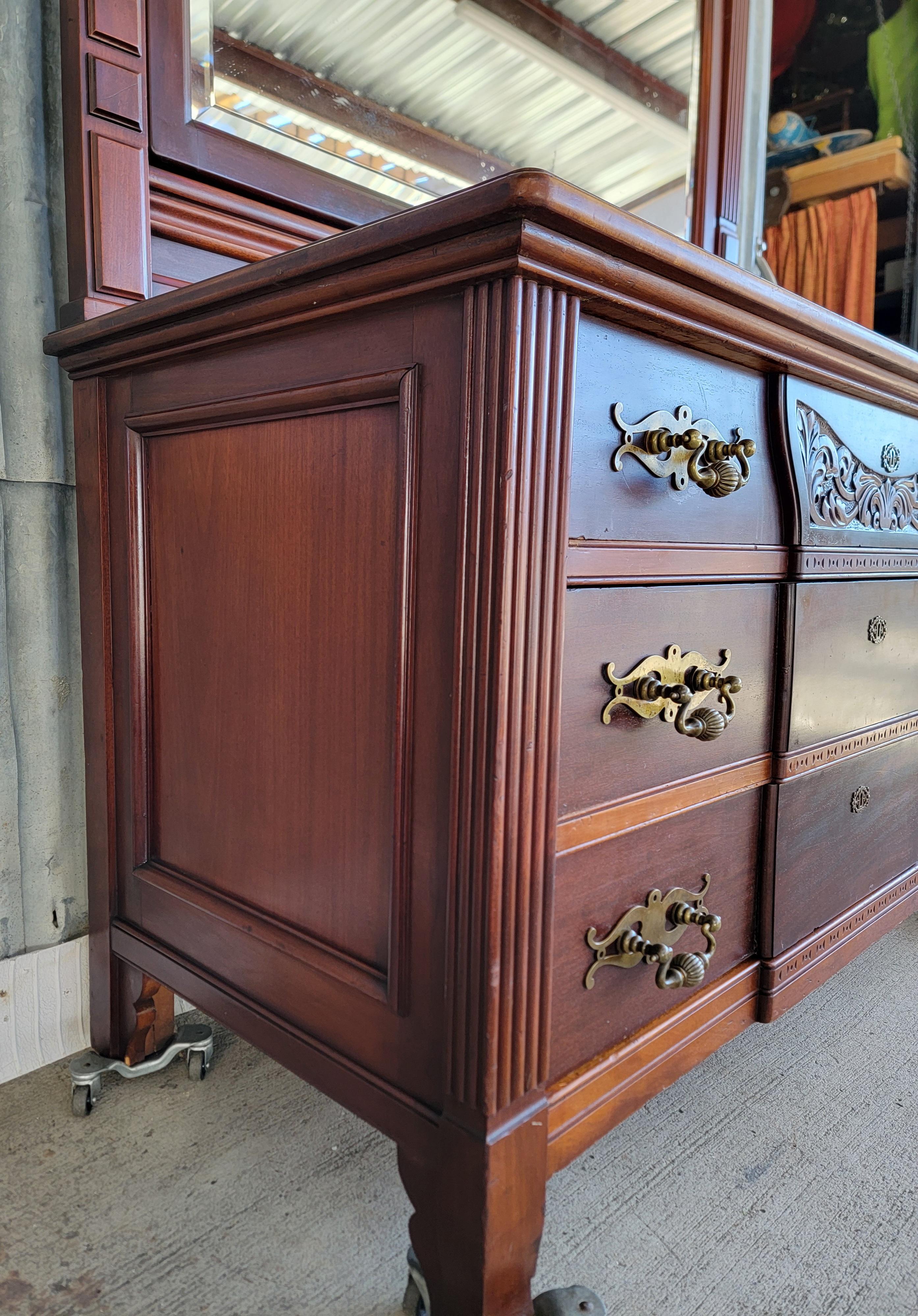 Substantial American Victorian Dresser & Beveled Mirror For Sale 1