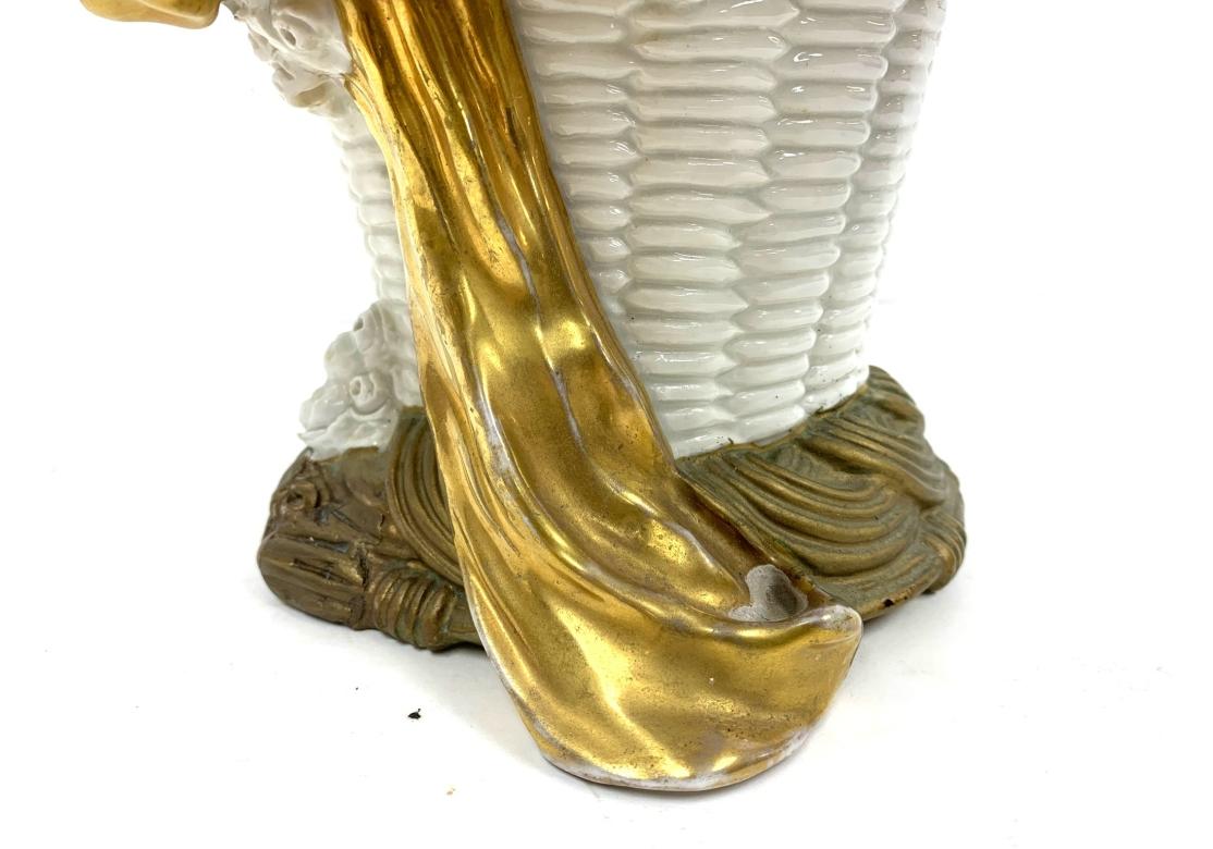 Substantial Antique Amphora Porcelain Basket With Cherubs & Roses For Sale 6