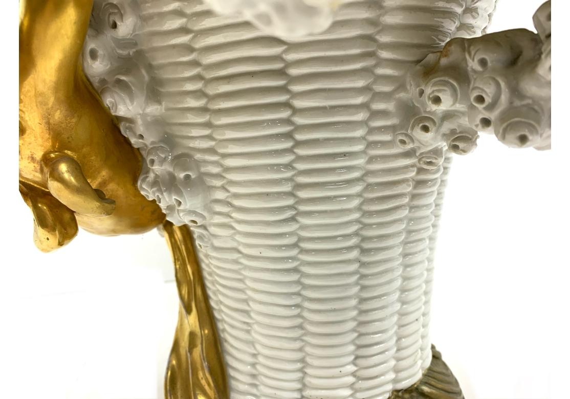 Substantial Antique Amphora Porcelain Basket With Cherubs & Roses For Sale 8