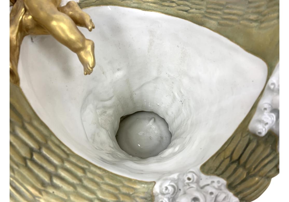 Gilt Substantial Antique Amphora Porcelain Basket With Cherubs & Roses For Sale