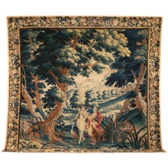 Substantial Antique Flemish Tapestry Featuring Figures and Castle