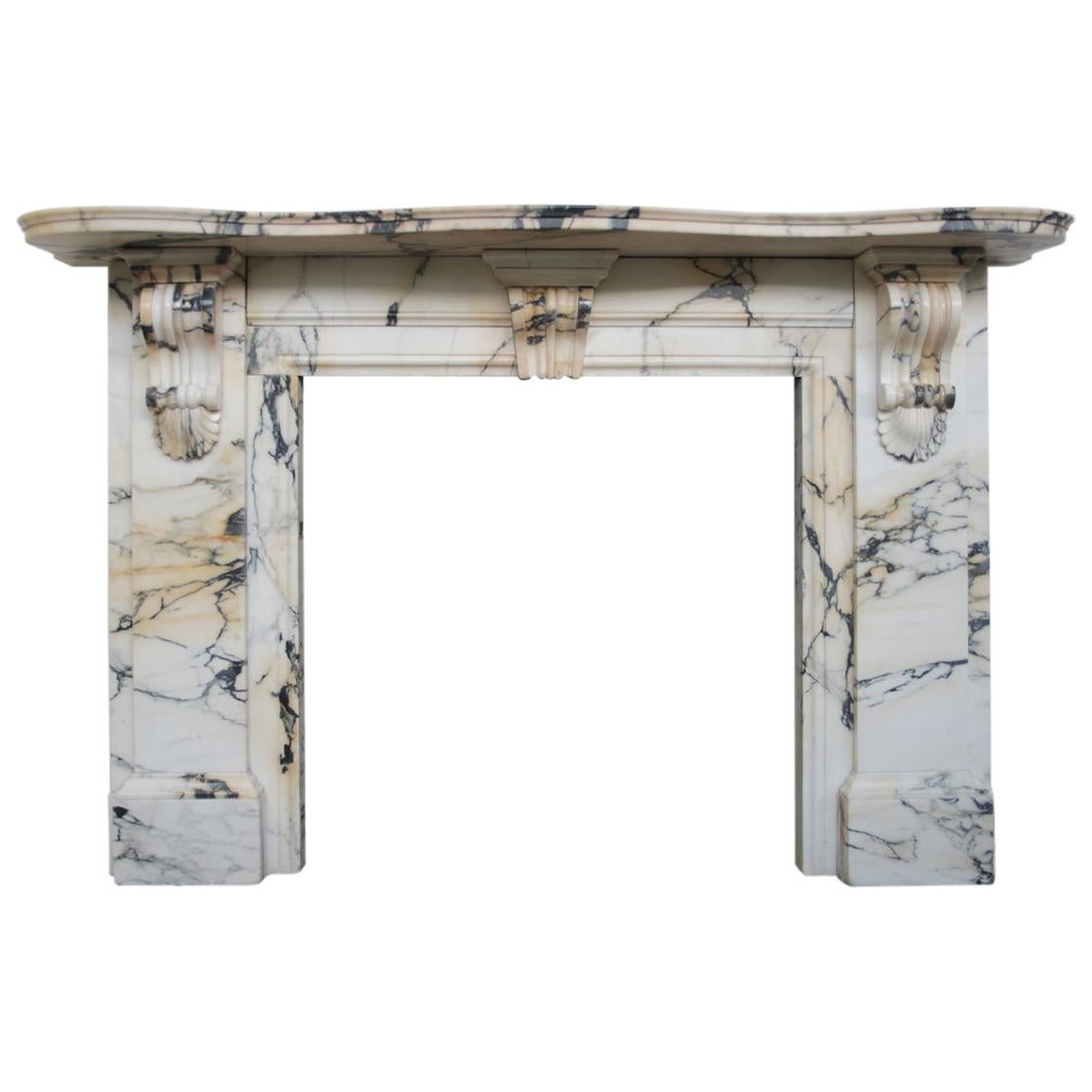 Substantial Antique Victorian Fire Surround in Arabescato Marble