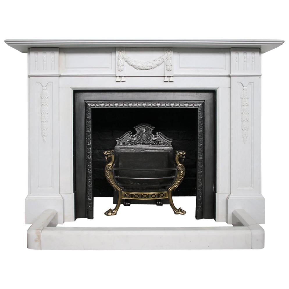 Substantial Antique Victorian Fireplace Surround in White Statuary