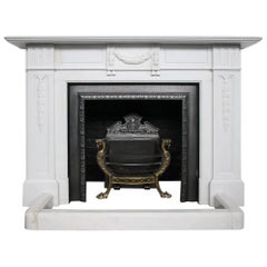 Substantial Used Victorian Fireplace Surround in White Statuary Marble
