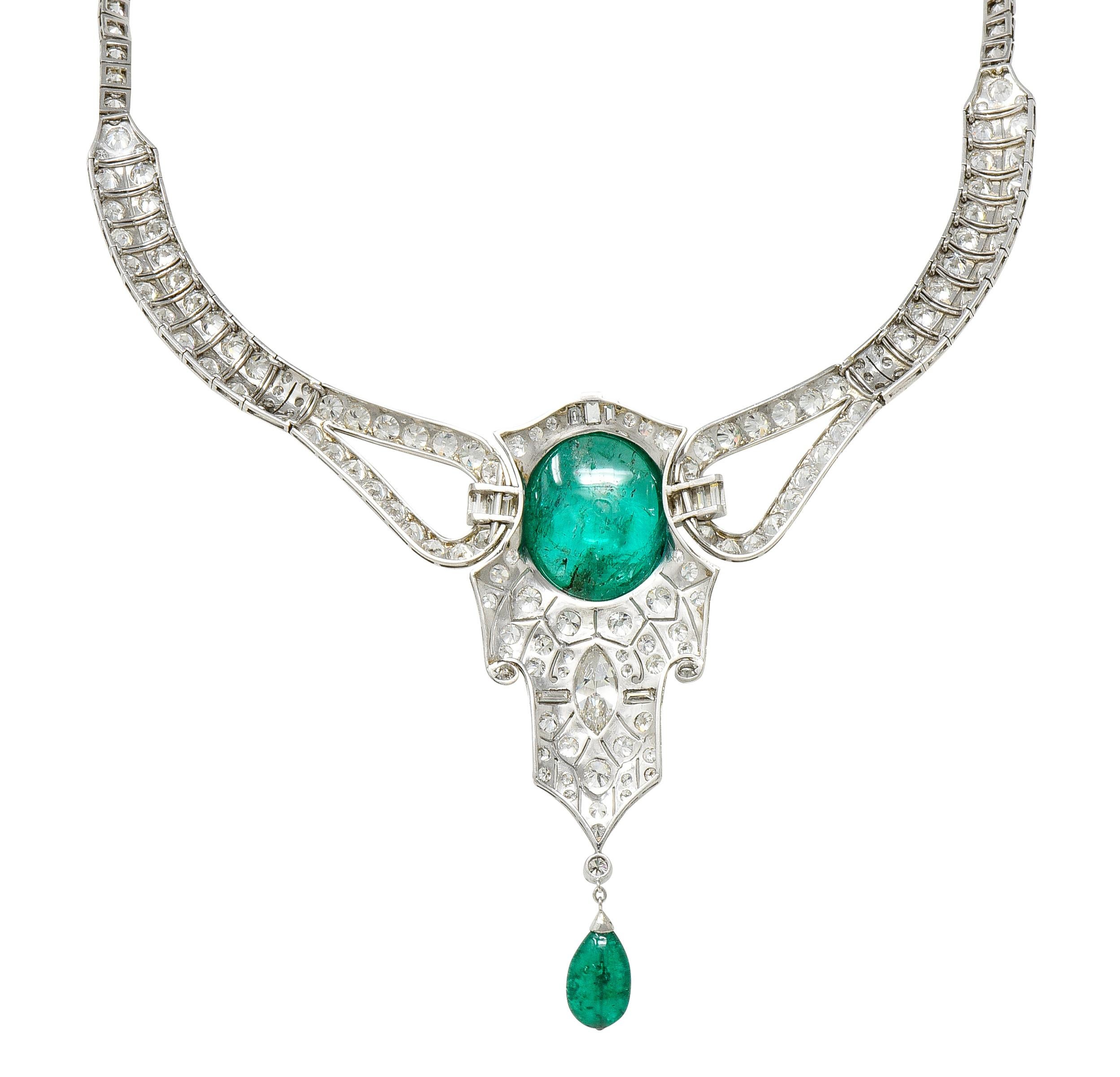 Substantial Art Deco Emerald Diamond Platinum Vintage Station Drop Necklace 6
