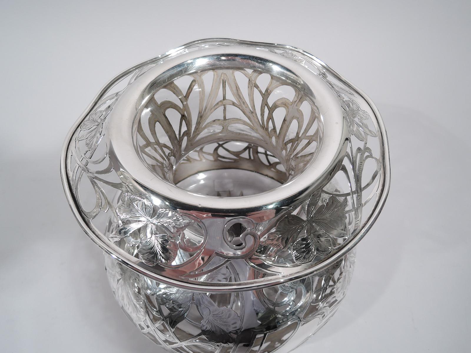 American Substantial Black Starr & Frost Art Nouveau Silver Overlay Vase