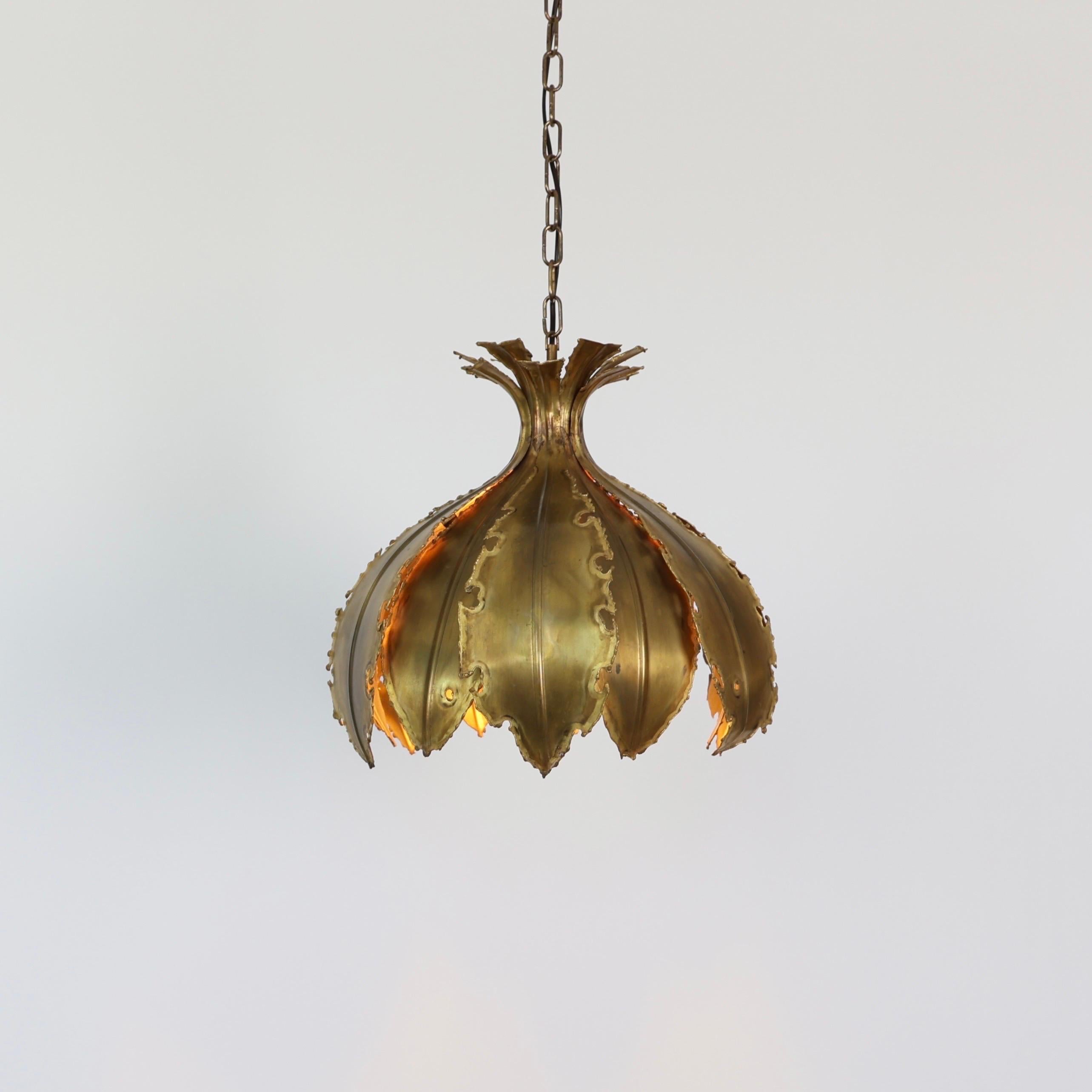 Brutalist Substantial Brass Pendant Light by Svend Aage Holm Sorensen, 1960s, Denmark For Sale