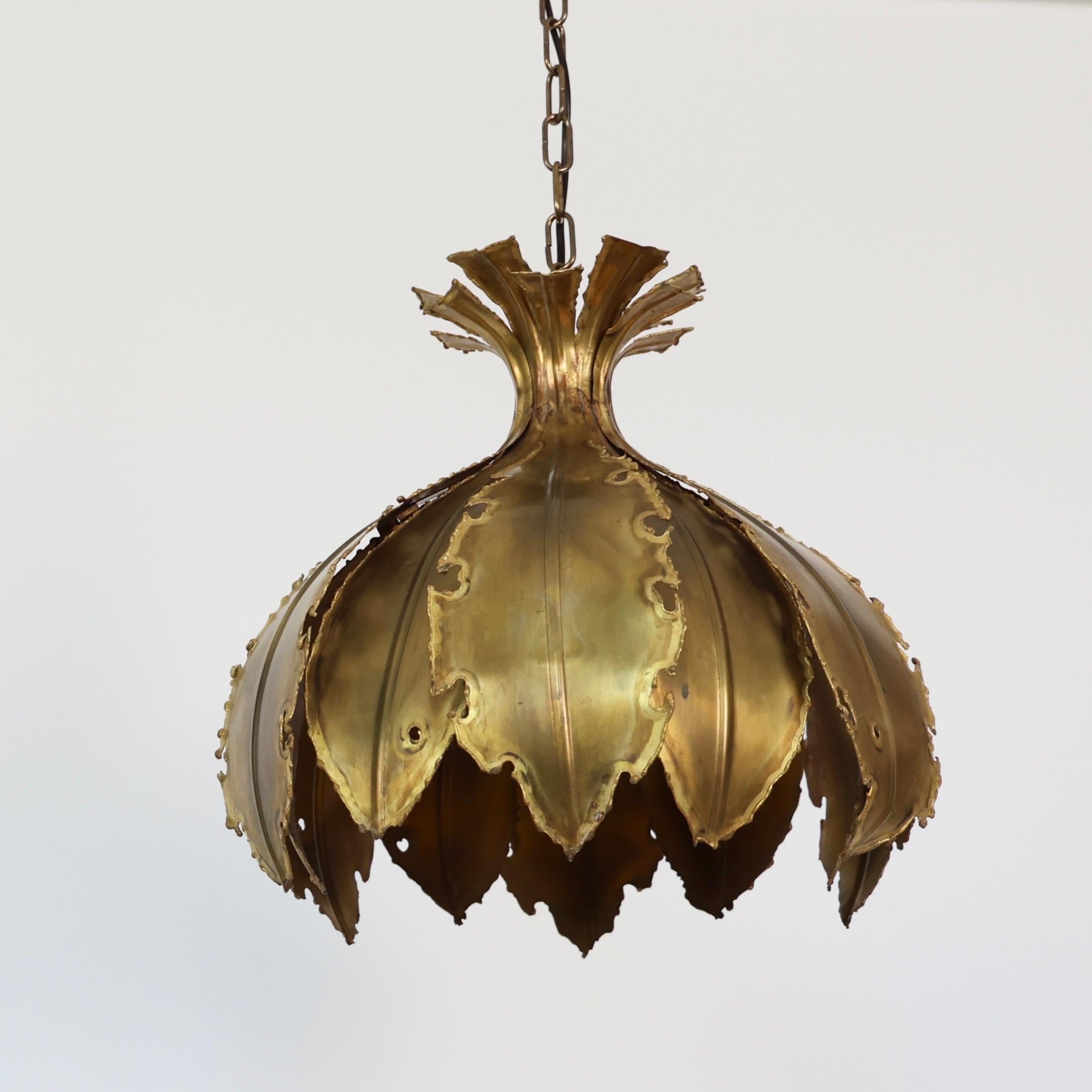Danish Substantial Brass Pendant Light by Svend Aage Holm Sorensen, 1960s, Denmark For Sale