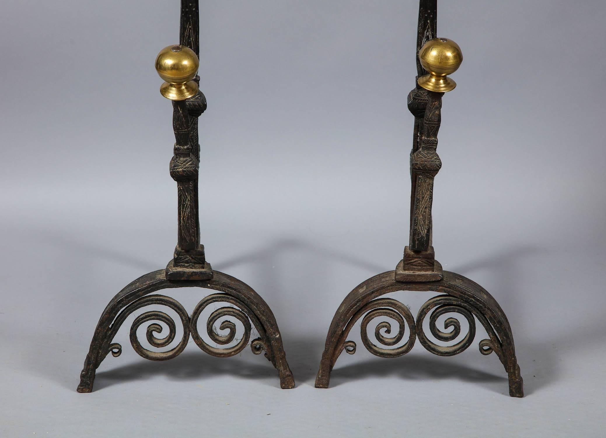 Italian Substantial Bronze and Iron Andirons