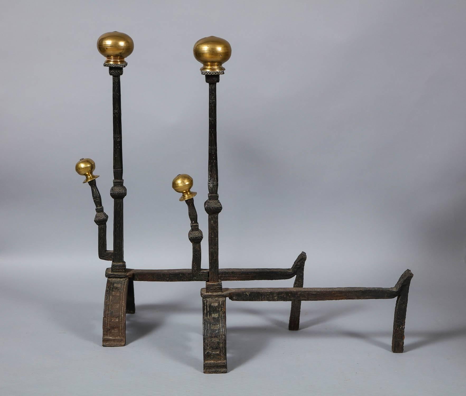 Substantial Bronze and Iron Andirons In Good Condition In Greenwich, CT