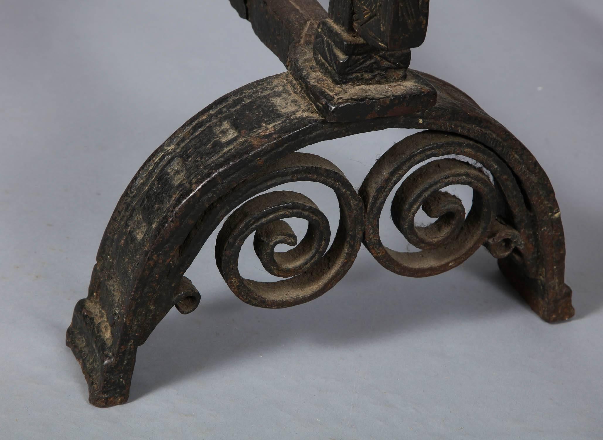 17th Century Substantial Bronze and Iron Andirons