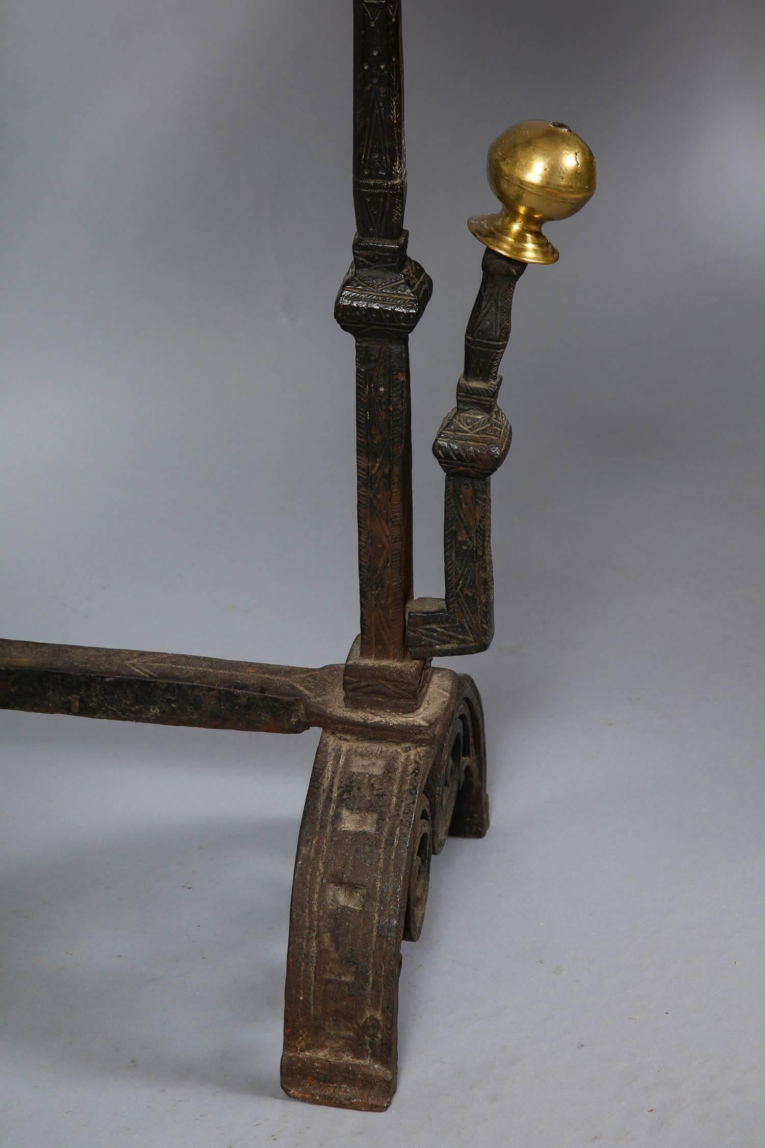 Substantial Bronze and Iron Andirons 2