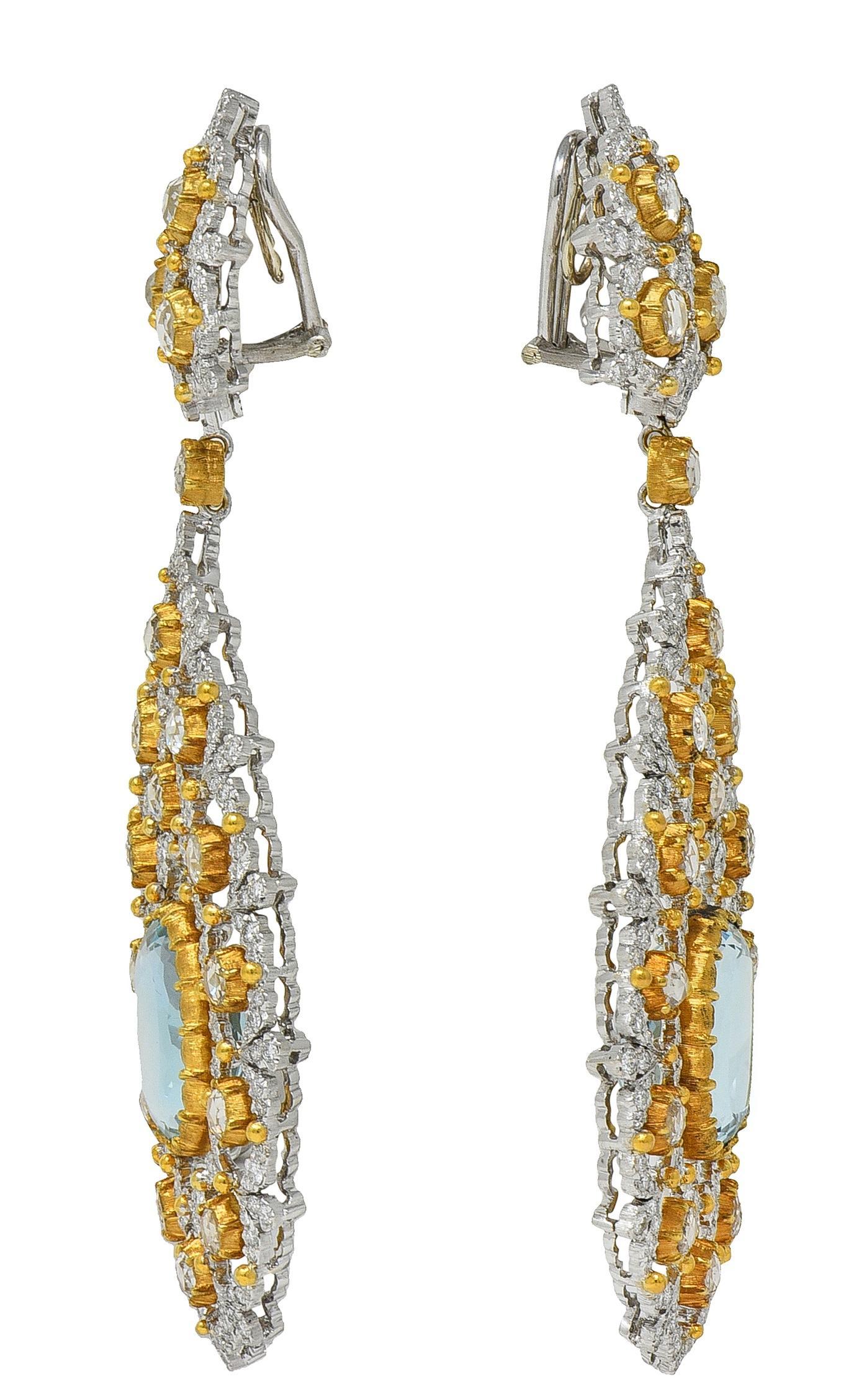 Taille coussin Boucles d'oreilles Jour et Nuit en or 18K de Buccellati avec aigue-marine et diamant en vente