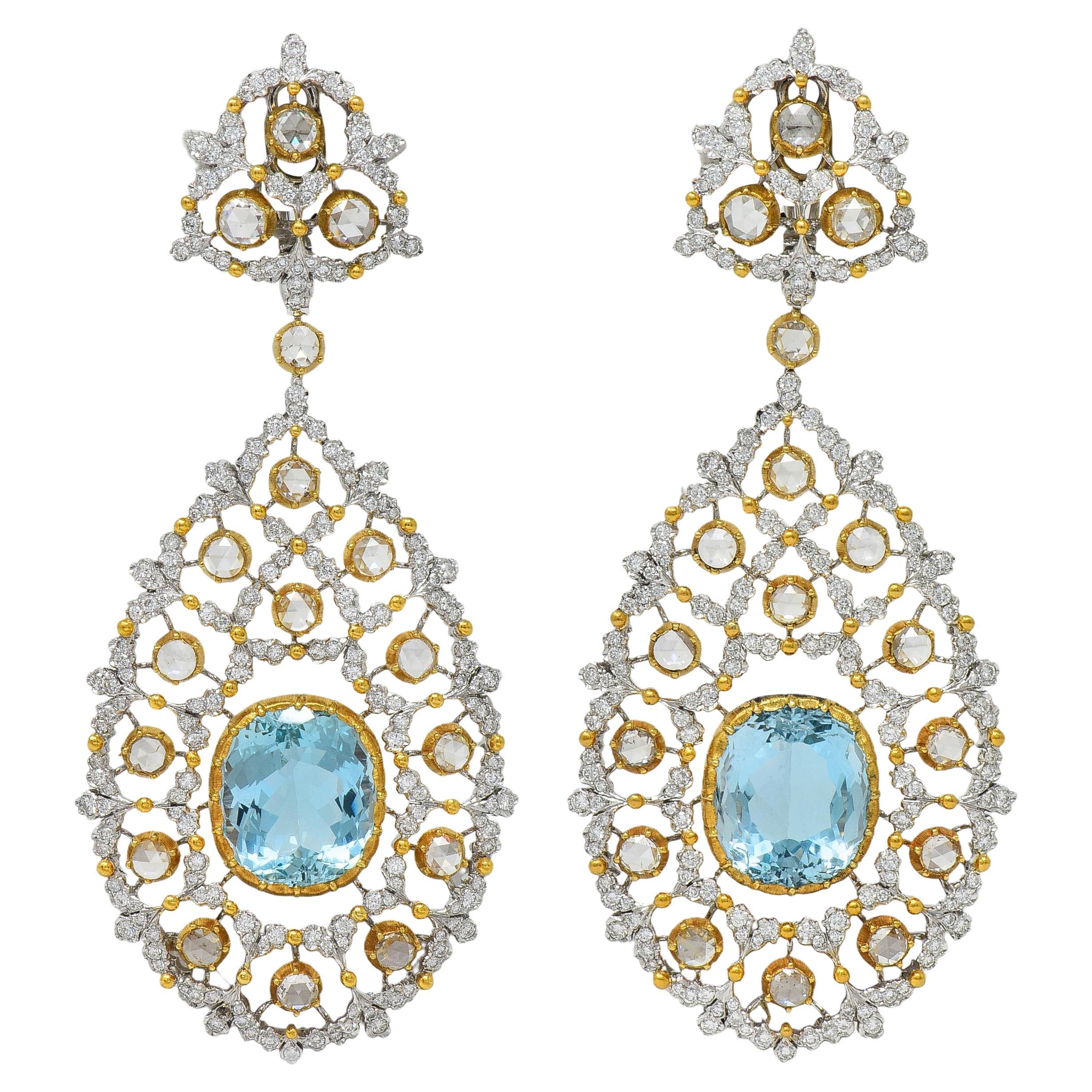 Boucles d'oreilles Jour et Nuit en or 18K de Buccellati avec aigue-marine et diamant en vente