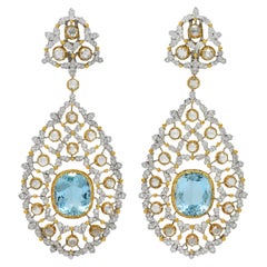 Sustancial Pendientes Buccellati Aguamarina Diamante Oro 18K Día Noche