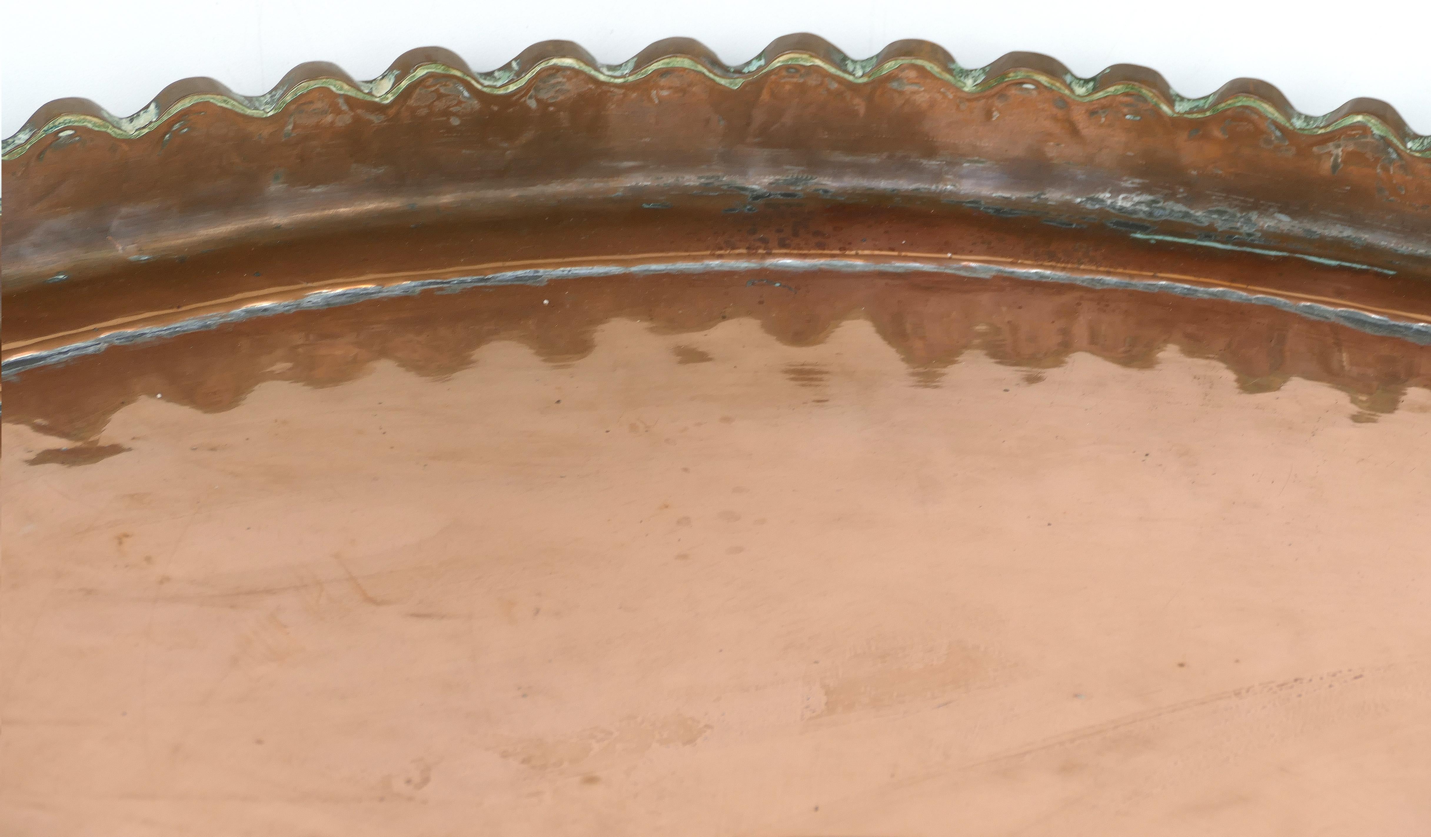 20th Century Substantial Copper Tray Table on Wood Stand For Sale