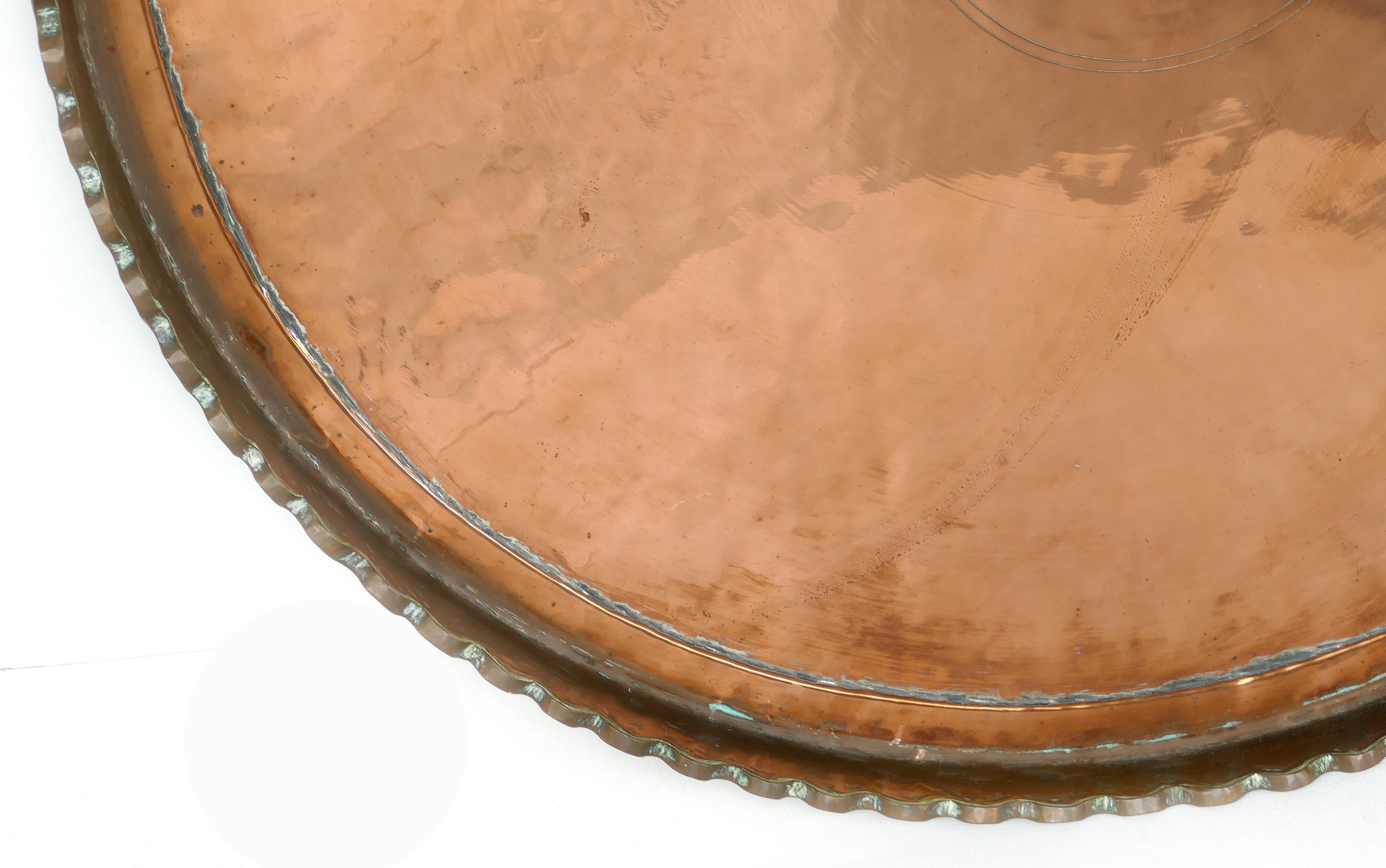 Substantial Copper Tray Table on Wood Stand For Sale 2
