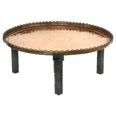 Used Substantial Copper Tray Table on Wood Stand