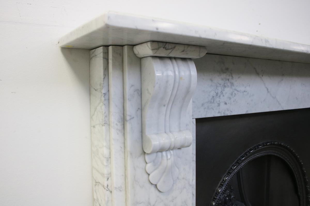 European Substantial Corbeled Victorian Carrara Marble Fireplace Surround