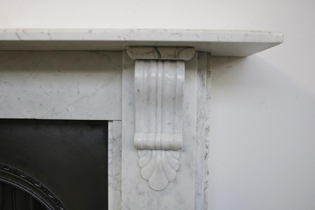 Substantial Corbeled Victorian Carrara Marble Fireplace Surround In Good Condition In Manchester, GB