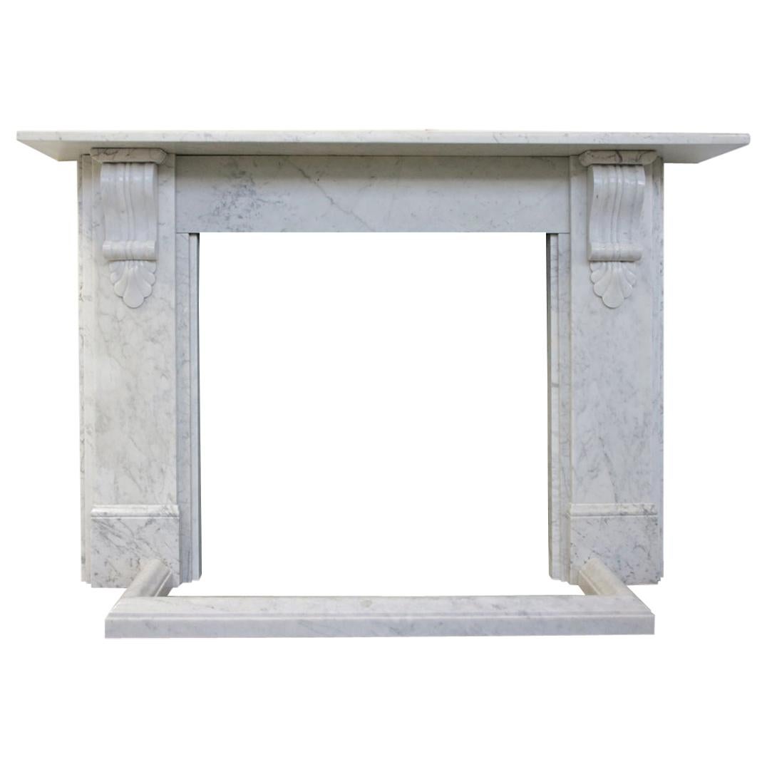 Substantial Corbeled Victorian Carrara Marble Fireplace Surround