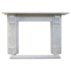 Antique Substantial Corbeled Victorian Carrara Marble Fireplace Surround