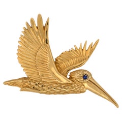 Substantial Custom Pelican Slide Pendant in 14K Gold With Sapphire